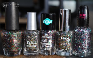 OPI Rainbow Connection, Soulstice LA, Essence Circus Confetti, NYX Girls Carnival, Wet n Wild Party of 5 Glitters