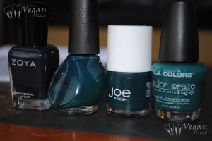 dark teal creme comparison: Zoya Cynthia, NOPI Khloe, Joe Fresh Hunter, LA Colors Jungle
