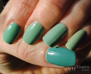 NYX Girls Algae, Orly Ancient Jade, Sally Girl TTFN, Misa Catch a Flick, Nubar Vogue Vert