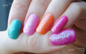 Thumb to pinkie: Zoya Reagan, Wednesday, Shelby, Arizona, Lara, topped with Sally Girl Way2Disco