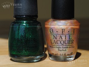 China Glaze Emerald Sparkle and OPI Opening Night Gold