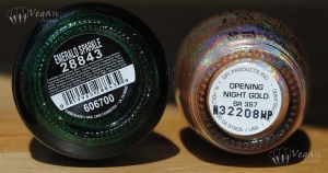 China Glaze Emerald Sparkle and OPI Opening Night Gold