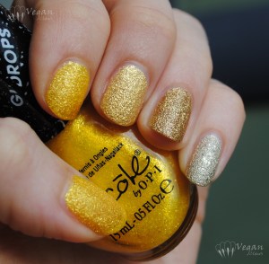 Nicole by OPI Lemon Lolly, Zoya Solange, LA Colors Art Deco striper in 24K Glitter, LA Girl Sands of Time