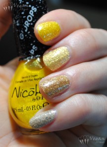 Nicole by OPI Lemon Lolly, Zoya Solange, LA Colors Art Deco striper in 24K Glitter, LA Girl Sands of Time