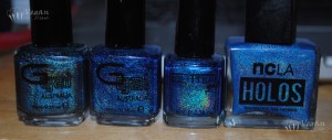 Left to right: Glitter Gal Teal Blue, Glitter Gal Navy I Will Navy I Won't, Glitter Gal Marine Blue, NCLA Spaced Out