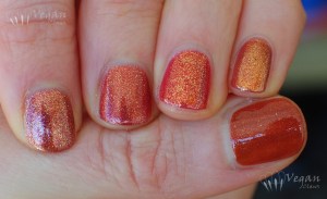 Thumb to pinkie: OPI Bronzed to Perfection, Deborah Lippmann Phoenix Rising, Zoya Autumn, Sparitual Rusted Lux, Sparitual Conduit