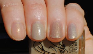 Left to right, 2 coats each: Cult Nails Mazo, Black Dahlia Lacquer Beach Jasmine, China Glaze Fast Track, Essence Irreplaceable